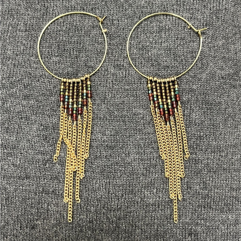 NWT Hoop beaded tassel earrings